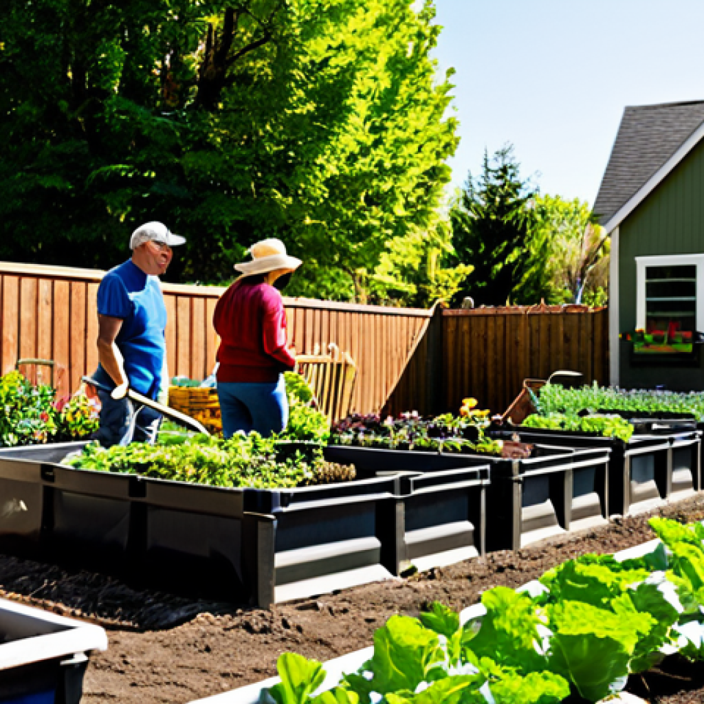 Community Garden Collaboration**

A diverse group of people, fully clothed in gardening attire, working together in a vibrant community garden, planting vegetables and flowers. Raised garden beds, compost bins, and a tool shed are visible in the background. Sunlight filters through the trees, creating a warm and inviting atmosphere. Safe for work, appropriate content, family-friendly, perfect anatomy, correct proportions, well-formed hands, natural body proportions, professional photography, high quality.

**