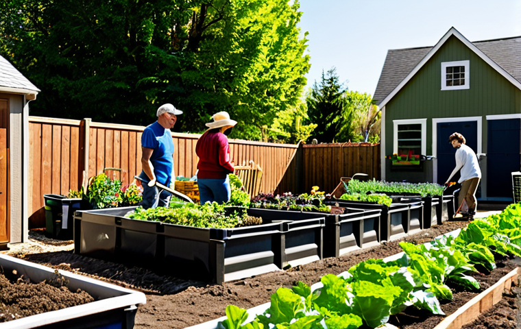 Community Garden Collaboration**

A diverse group of people, fully clothed in gardening attire, working together in a vibrant community garden, planting vegetables and flowers. Raised garden beds, compost bins, and a tool shed are visible in the background. Sunlight filters through the trees, creating a warm and inviting atmosphere. Safe for work, appropriate content, family-friendly, perfect anatomy, correct proportions, well-formed hands, natural body proportions, professional photography, high quality.

**