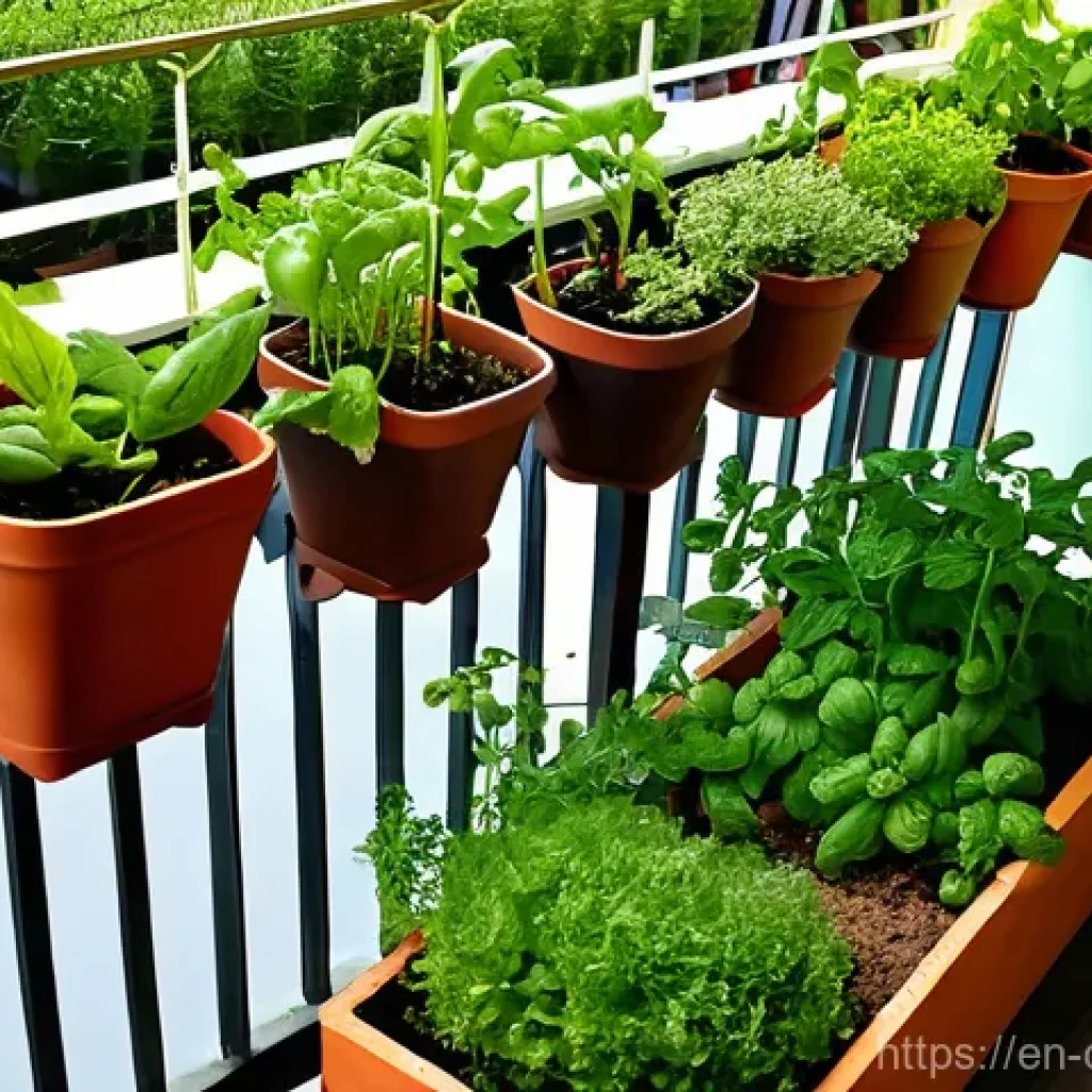 도시농업관리사와 유기농업 기술 - A beautifully vibrant and flourishing urban balcony garden on a sunny afternoon. The balcony is fill...