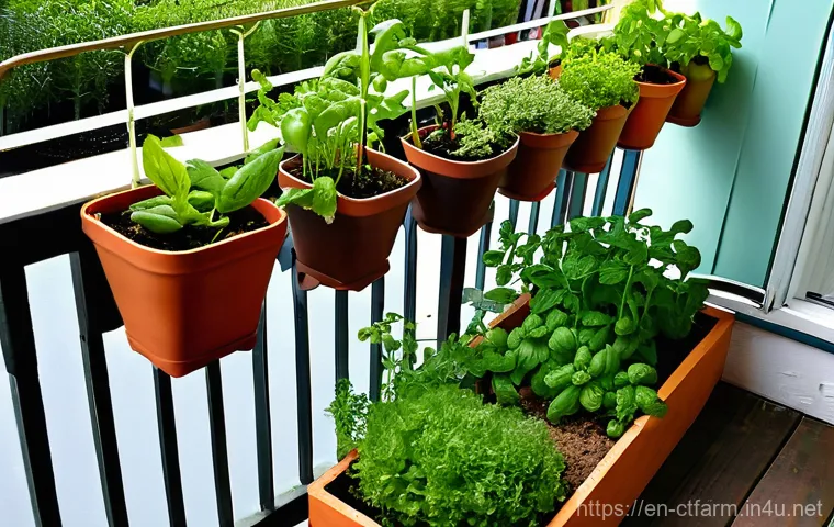 도시농업관리사와 유기농업 기술 - A beautifully vibrant and flourishing urban balcony garden on a sunny afternoon. The balcony is fill...