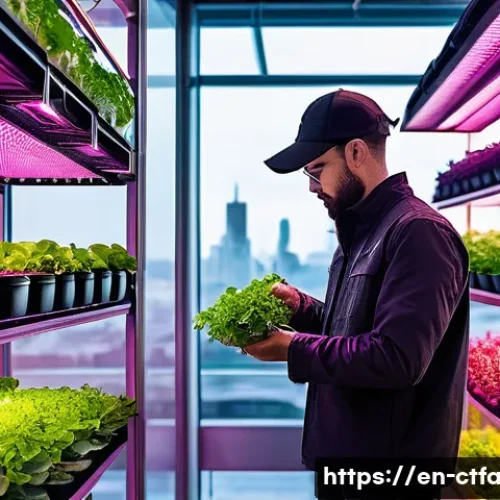 도시농업관리사 최신 트렌드 분석 - **Prompt:** A vibrant, futuristic indoor vertical farm in a bustling urban environment. The image sh...