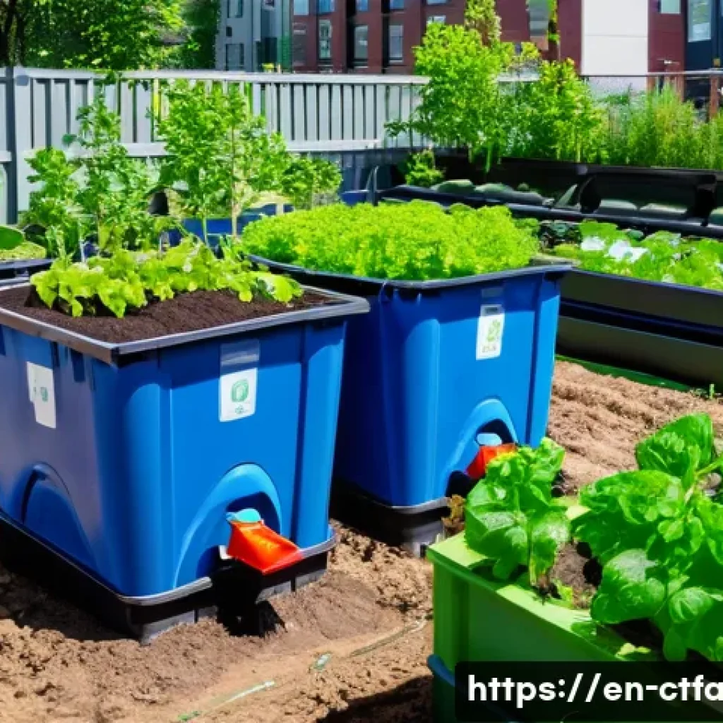 도시농업관리사 필수 과목 정리 - A vibrant urban community garden scene in a sunny city neighborhood, featuring raised garden beds fi...