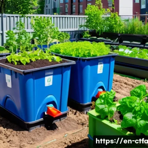 도시농업관리사 필수 과목 정리 - A vibrant urban community garden scene in a sunny city neighborhood, featuring raised garden beds fi...