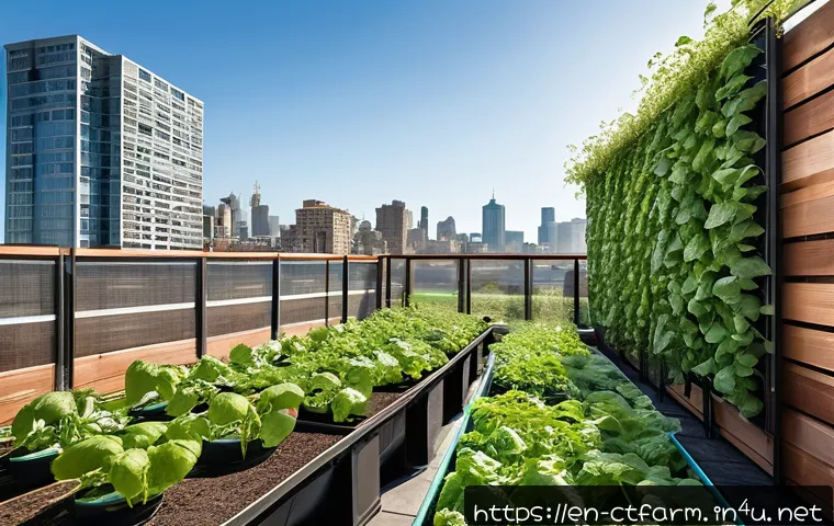 도시농업관리사 자격증 합격률 분석 - A vibrant urban rooftop garden scene during daylight, showcasing vertical gardening with trellises c...